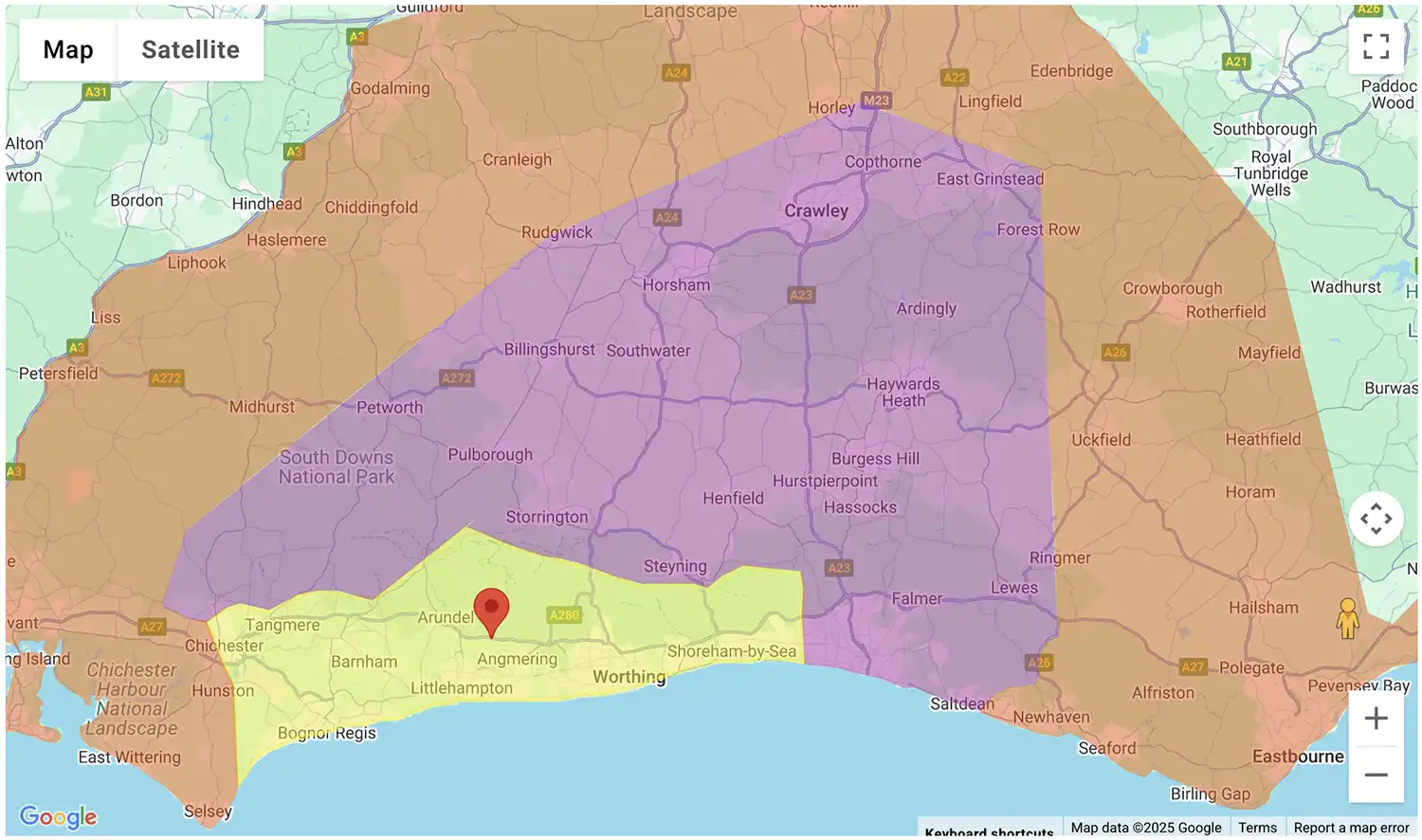 Gas Bottles Eastbourne delivery zone map - click to see on BBQ Gas Bottles